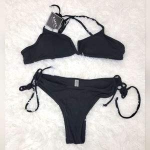 ZAFUL Ribbed V Wired Criss Cross Wired Bottom Bikini Swimsuit - Black Size L (8)